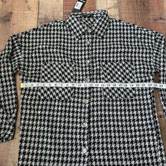 Nasty Gal Gingham What they want oversized shirt jacket black and white medium - Picture 6 of 7
